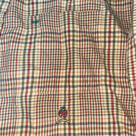 Tommy Hilfiger Long sleeve Shirt Button Down Men's L Pockets Logo Beige Plaid - Picture 3 of 9
